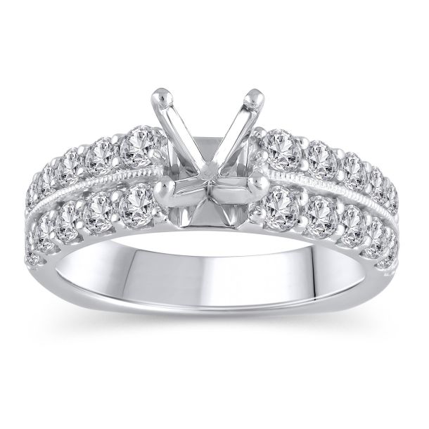 1ctw Round Diamond Milgrain Detail White Gold Engagement Ring