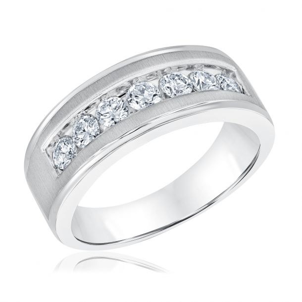 1ctw Round Lab Grown Diamond White Gold Wedding Band | Men's