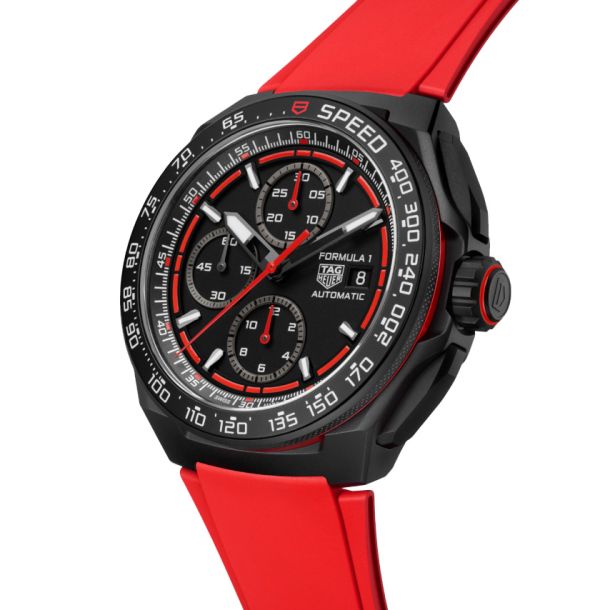 TAG Heuer FORMULA 1 Black Chronograph Dial Red Rubber Strap Watch