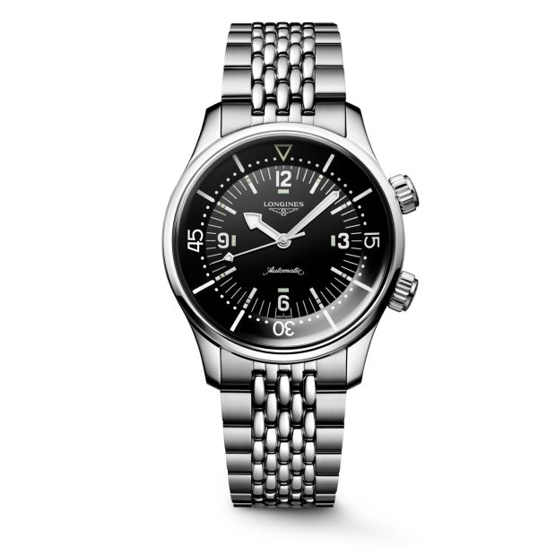 Longines Legend Diver Black Dial Stainless Steel Bracelet Watch