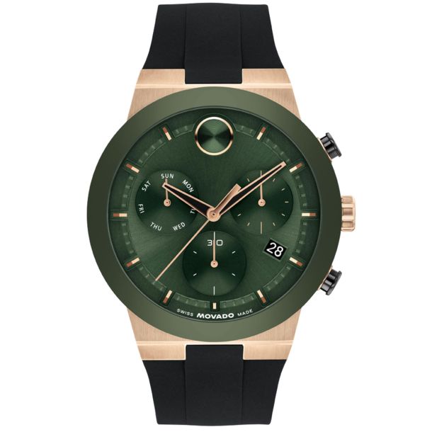 コペコペ Movado BOLD Fusion Green Dial Black Silicone Strap Watch 44mm