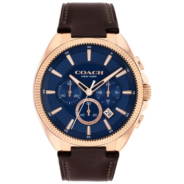 COACH Jackson Chronograph Blue Dial Brown Leather Strap Watch 45mm
