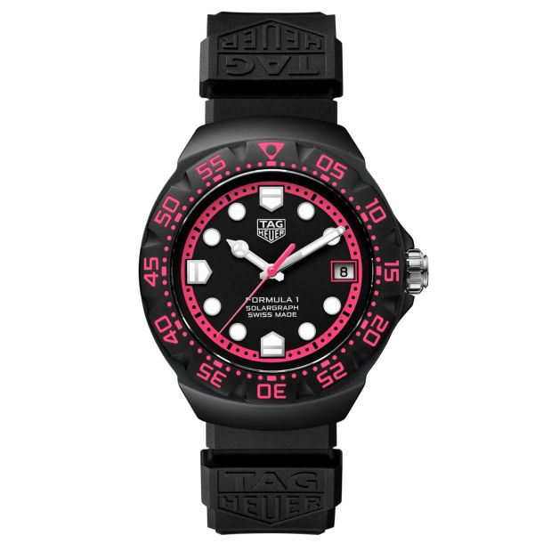 TAG Heuer FORMULA 1 Solargraph Black and Pink Dial Black Rubber