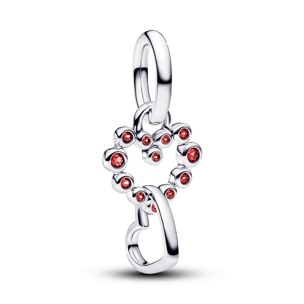 Pandora Connected Hearts & Red Stones Dangle Charm | REEDS Jewelers