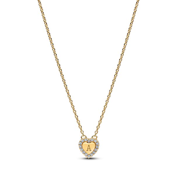 Pandora Engravable Heart Halo Gold-Plated Collier Necklace | REEDS