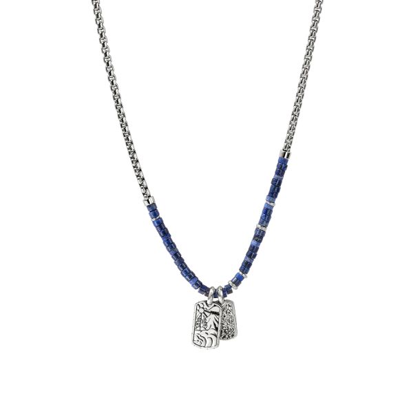 John Hardy Heishi Lapis Sterling Silver Pendant Tag Necklace