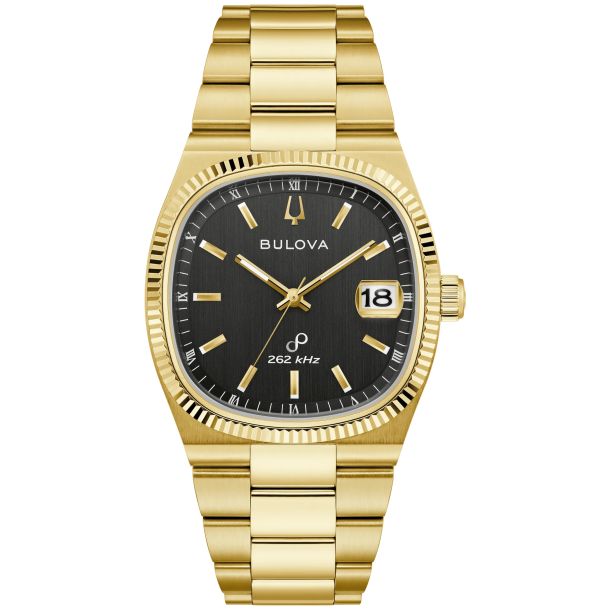 Bulova Super Seville Black Dial Gold-Tone Stainless Steel Watch