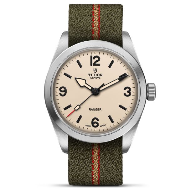 Ranger Beige Dial Green Fabric with Red and Beige Stripes Strap