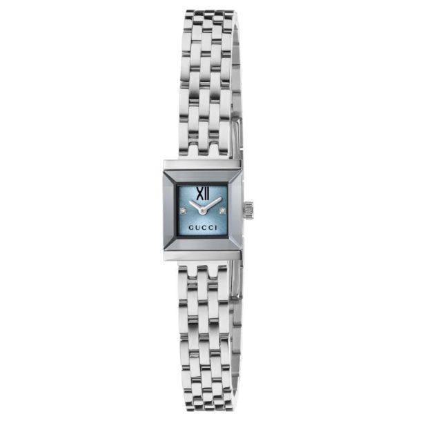Gucci G-Frame Square Light Blue Diamond Dial Stainless Steel Watch