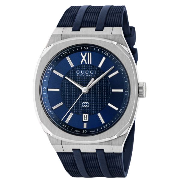Gucci 25H Blue Dial Blue Rubber Strap Watch 40mm - YA163355