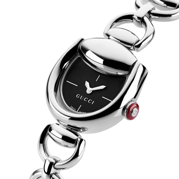 Gucci Horsebit Black Dial Stainless Steel Chain Bracelet Watch