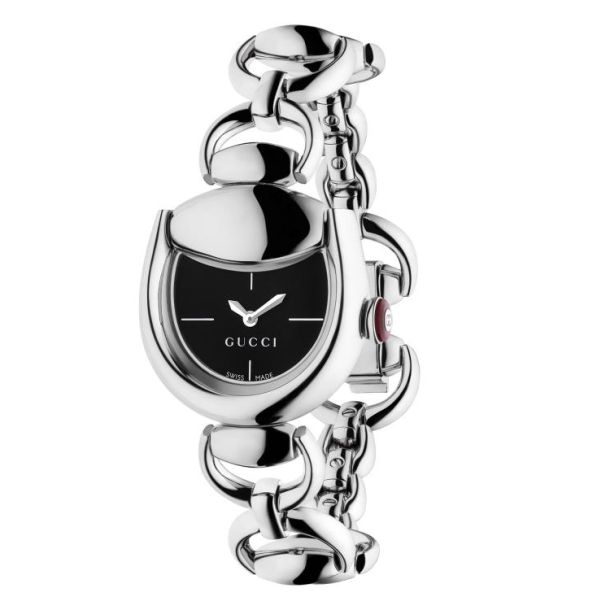 Gucci Horsebit Black Dial Stainless Steel Chain Bracelet Watch