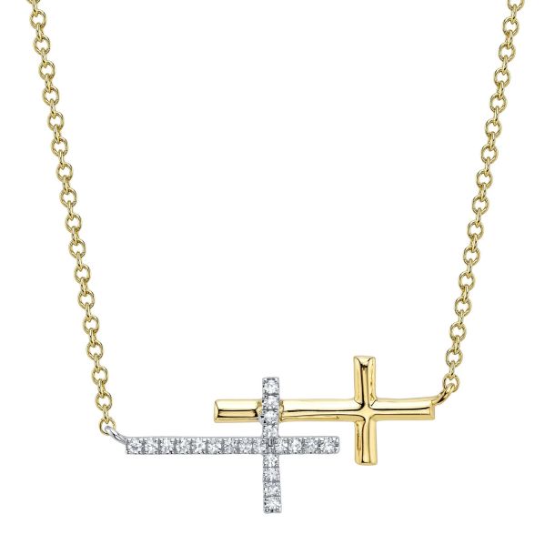 Shy Creation 1/20ctw Diamond 14k Yellow Gold Sideways Cross