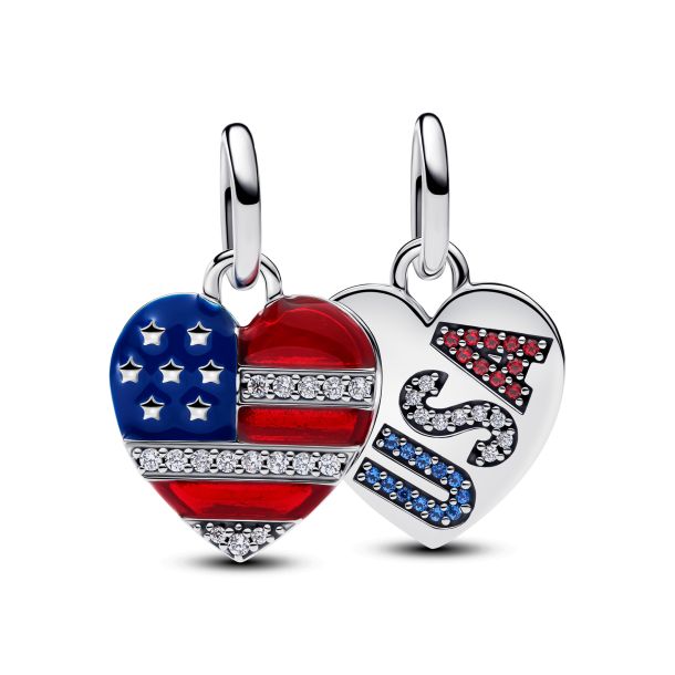 Pandora Engravable USA Hearts Splitable Dangle Charm | REEDS Jewelers