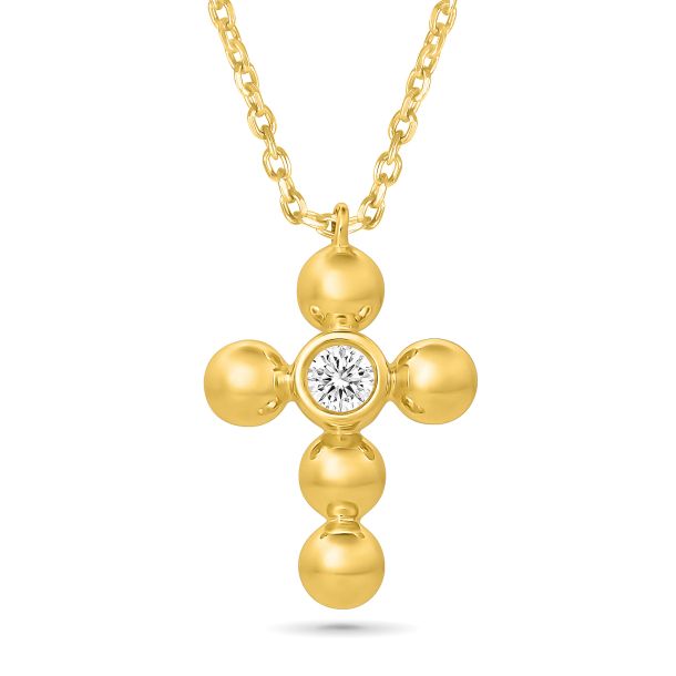 1/20ct Diamond 10k Yellow Gold Cross Pendant Necklace - 80th