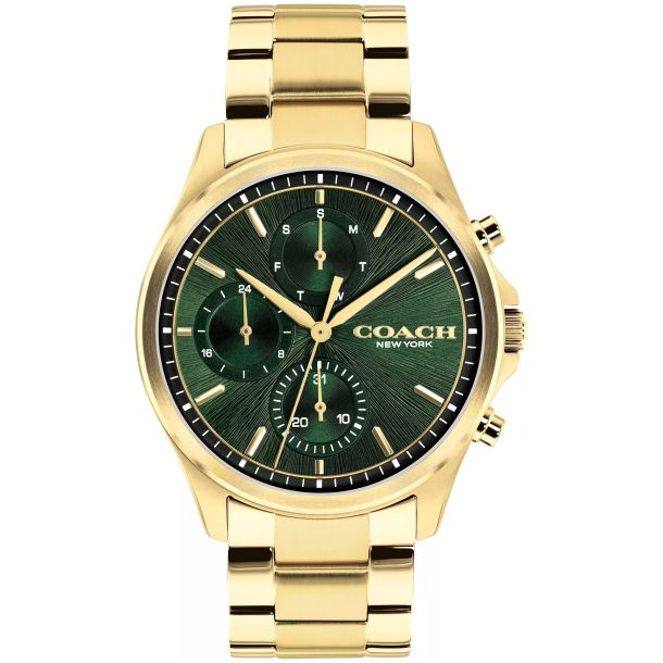 COACH Oliver Green Dial Gold-Tone Stainless Steel Bracelet Watch