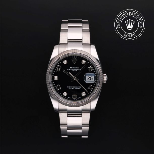 Rolex Certified Pre-Owned Date 34 Bright Black Diamond Dial Watch 34mm - M115234-0011 1