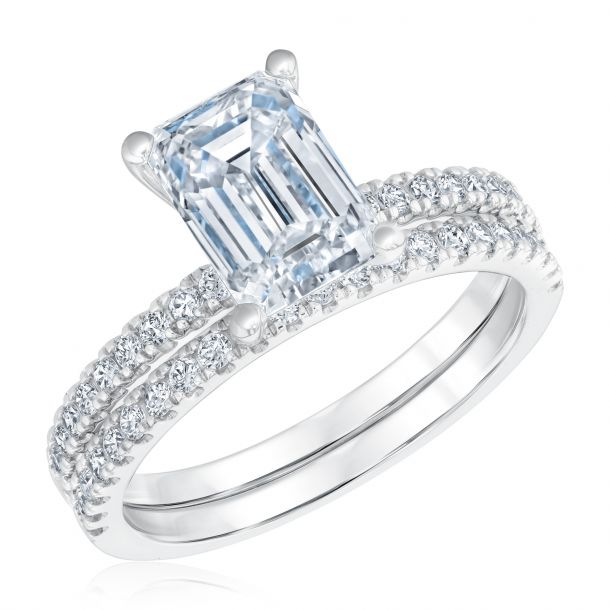 2 1 2ctw Emerald Lab Grown Diamond White Gold Engagement and Wedding Ring Bridal Set