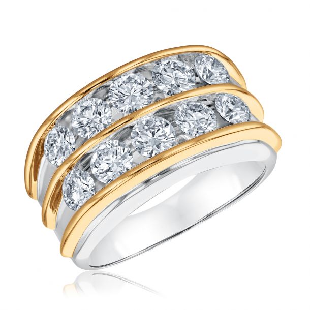3ctw Round Lab Grown Diamond Two Tone Double Row Ring Men s