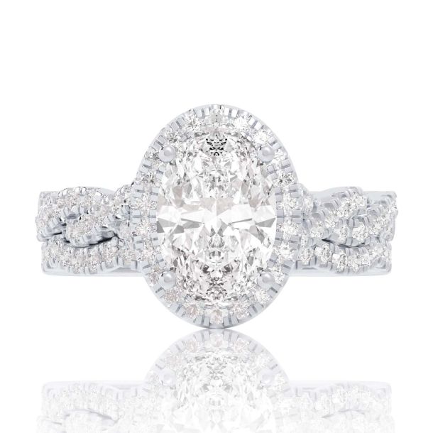 2 5/8ctw Oval Lab Grown Diamond Halo Twist Band White Gold Engagement and  Wedding Ring Bridal Set
