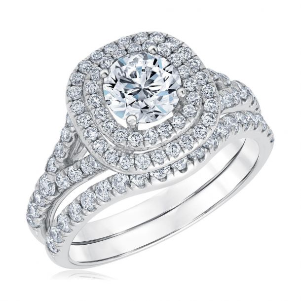 2ctw Lab Grown Diamond Double Halo Engagement and Wedding Ring