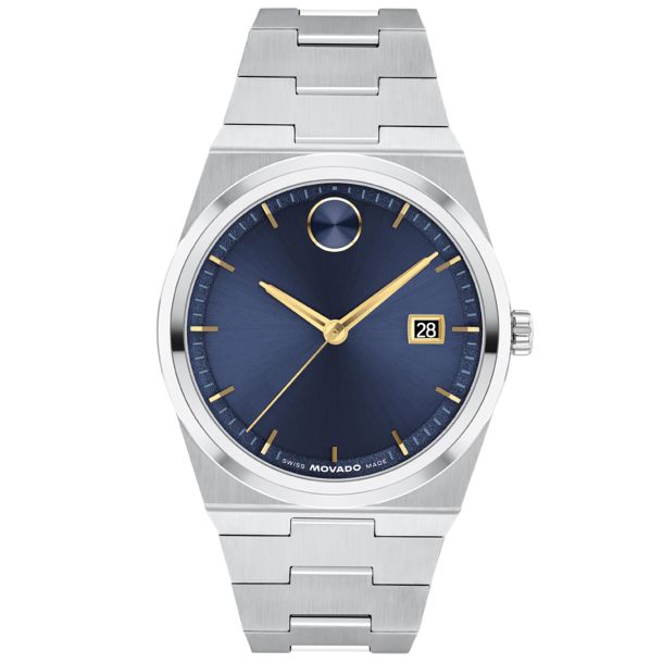 Movado BOLD Quest Blue Sunray Dial Stainless Steel Bracelet Watch