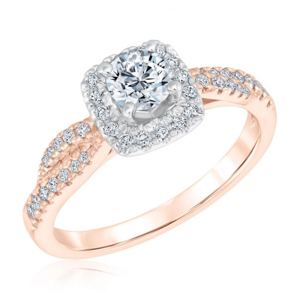 agentschap Manifestatie herinneringen 3/4ctw Round Diamond Halo Two-Tone Engagement Ring | Blush | REEDS Jewelers