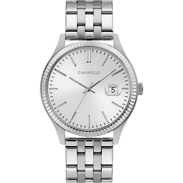 bulova silver dial dress watch Caravelle by Bulova Men's Stainless Steel Watch 43B163