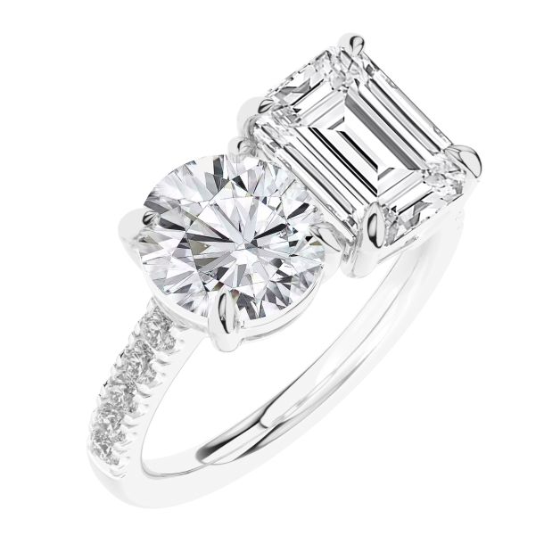 4 1 4ctw Round and Emerald Lab Grown Diamond Toi et Moi White Gold Engagement Ring REEDS Jewelers