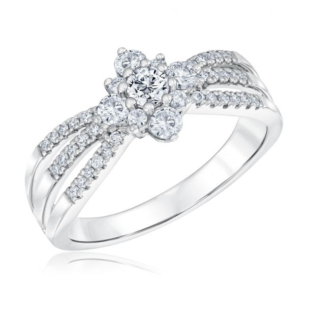 5 8ctw Round Diamond Snowflake White Gold Ring