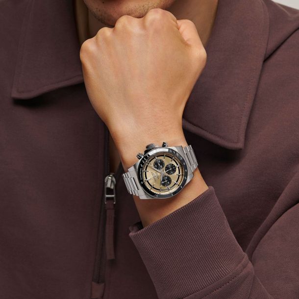 Longines Conquest Chronograph Automatic Sunray Gilt Dial Stainless