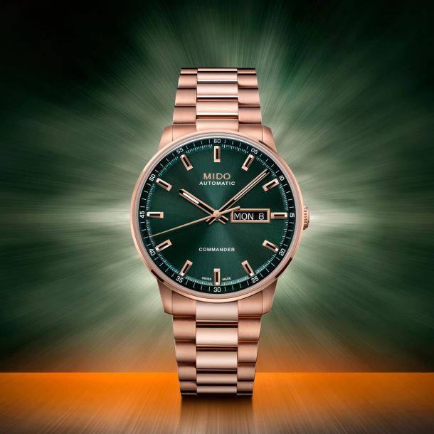 MIDO Commander Datoday Automatic Green Dial Rose Gold-Tone