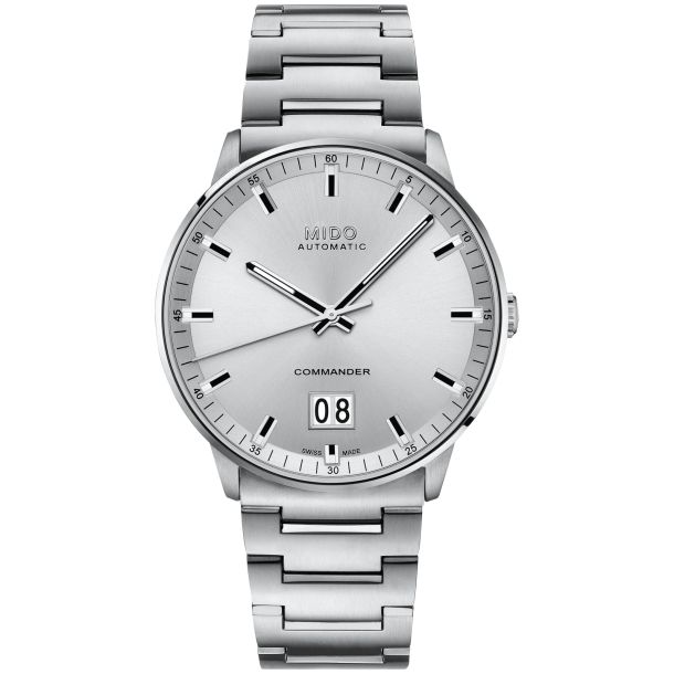 MIDO 手巻き時計 ホワイトダイヤル MIDO Commander Big Date Silver Dial Stainless Steel Watch 42mm