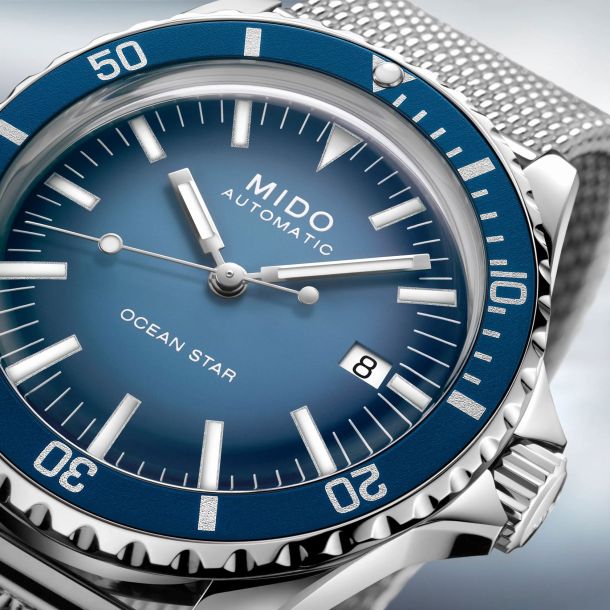 MIDO Ocean Star Tribute Blue Dial Stainless Steel Mesh Bracelet