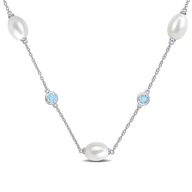 7.5-8mm Freshwater Cultured Pearl and Sky Blue Topaz Sterling