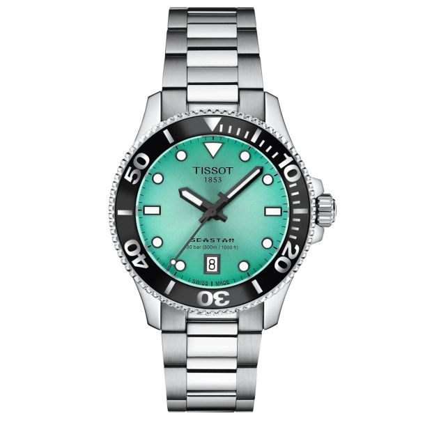 ゆ*ひ様 TISSOT Seastar 腕時計(青) 36mm クオーツ シース Tissot Seastar 1000 Quartz Turquoise Blue Dial Stainless Steel