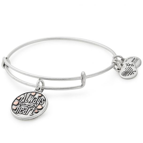 Alex and Ani Always In My Heart Charm Bangle Bracelet Rafaelian Silver Finish REEDS Jewelers