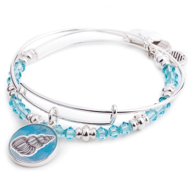 Alex and Ani August Limited Edition Conch Shell Art Infusion Set of Two Bangle Bracelets REEDS Jewelers