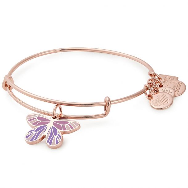 Alex and Ani Butterfly Charm Bangle Bracelet Shiny Rose Gold Finish