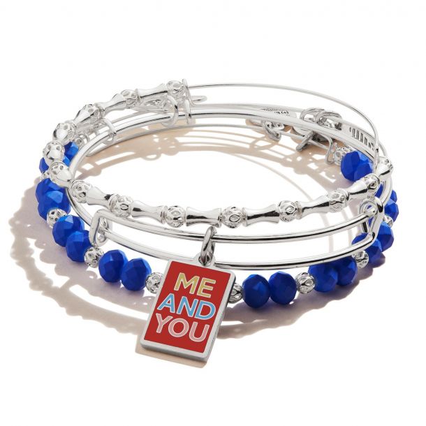 Alex and Ani Color Infusion Me And You Set of 3 Bangle Bracelets Shiny Silver Finish REEDS Jewelers