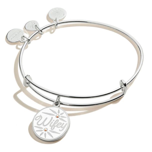 Alex and Ani Color Infusion Wifey Charm Bangle Bracelet Shiny Silver Finish REEDS Jewelers