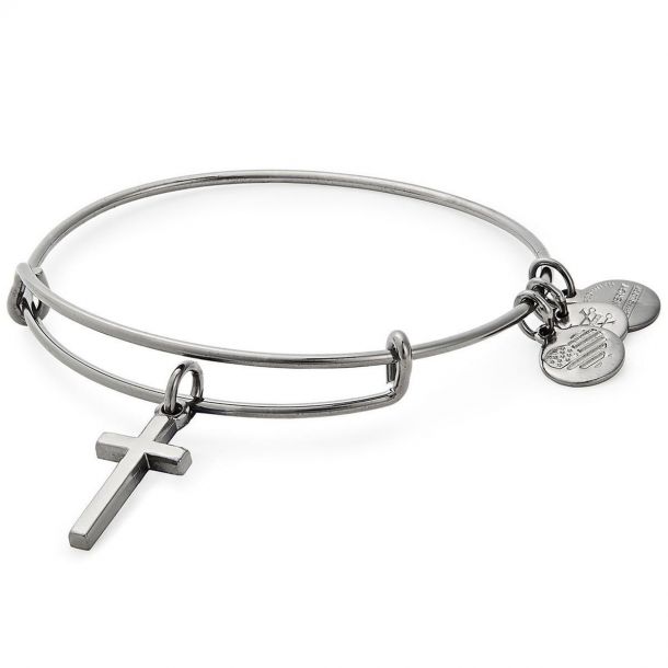 Alex and Ani Cross Charm Bangle Bracelet Midnight Silver Finish