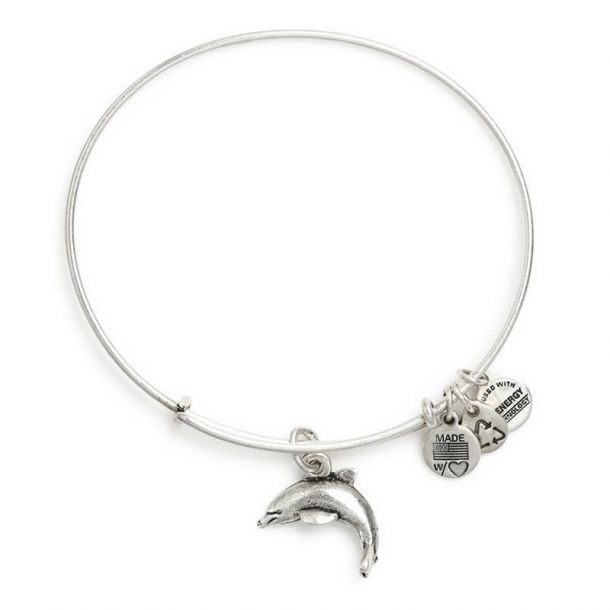 Alex and Ani Dolphin Charm Bangle Bracelet Rafaelian Silver Finish REEDS Jewelers