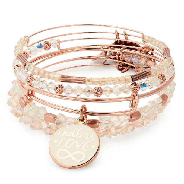 Alex and Ani Endless Love Set of Five Bangle Bracelets Shiny Rose Gold Finish