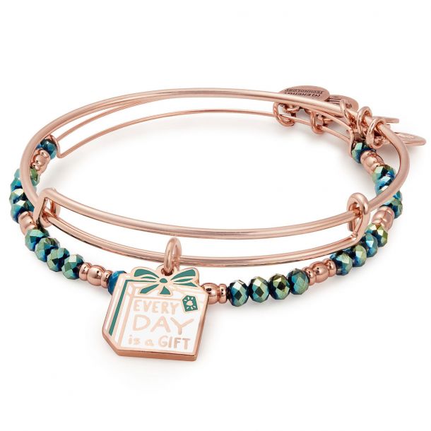 Alex and Ani Everyday is a Gift Set of 2 Bangle Bracelets Shiny Rose Gold Finish