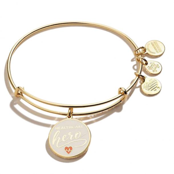 Alex and Ani Frontline Healthcare Hero Charm Bangle Bracelet Shiny Gold Finish