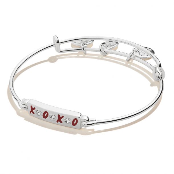 Alex and Ani Gossip Girl XOXO Bar Bangle Bracelet Shiny Silver Finish