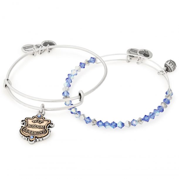 Alex and Ani Harry Potter Ravenclaw Moto Set of Two Bangle Bracelets Rafaelian Silver Finish