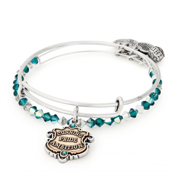 Alex and Ani Harry Potter Slytherin Moto Set of Two Bangle Bracelets Rafaelian Silver Finish
