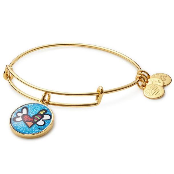 Alex and Ani Heart with Wings Romero Britto Art Infusion Charm Bangle Shiny Gold Finish
